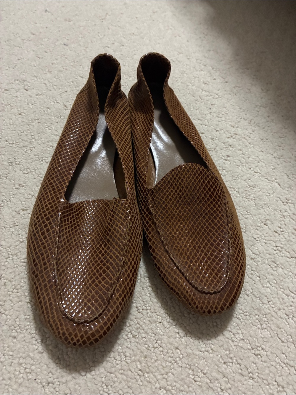 Italian Cognac Snakeskin Embossed Leather Loafer Flats Size 41 👵MT